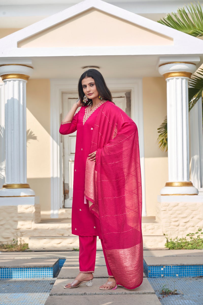 VISHVA CREATION Pink Embroidered Kurta Set for Women - Image 2